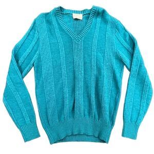 Lady’s Vintage Clipper Mist V Neck Sweater Mens Medium Virgin Acrylic Blue